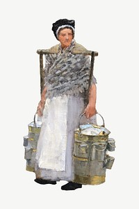 Vintage woman carrying water buckets psd by George Clausen. Remixed by rawpixel.
