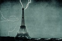 Lightning striking Eiffel Tower background, vintage photograph. Remixed by rawpixel.