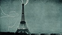 Lightning striking Eiffel Tower background, vintage photograph. Remixed by rawpixel.