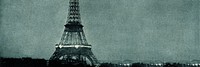 Lightning striking Eiffel Tower background, vintage photograph. Remixed by rawpixel.