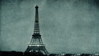 Lightning striking Eiffel Tower background, vintage photograph. Remixed by rawpixel.