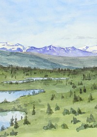 Natural landscape watercolor background. Remixed by rawpixel.