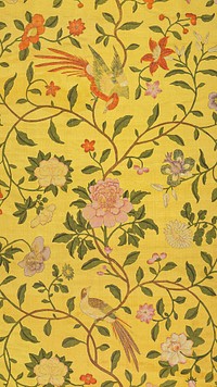 Vintage flower patterned iPhone wallpaper, yellow design. Remixed by rawpixel.