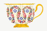 Vintage porcelain cup, floral design psd. Remixed by rawpixel.