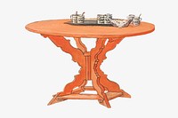 Orange wooden table, furniture illustration. Remixed by rawpixel.