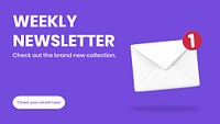 Weekly newsletter blog banner template, 3D envelope illustration psd