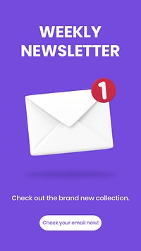 Weekly newsletter Instagram story template, 3D envelope illustration psd