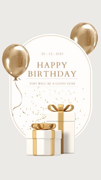 Gold birthday Instagram story template, 3D rendering aesthetic psd