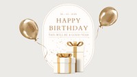 Gold birthday YouTube thumbnail template, 3D rendering aesthetic psd