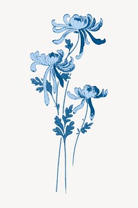 Vintage chrysanthemum flower aesthetic, blue, monochromatic psd