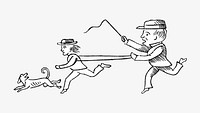 Man running after boy & dog, vintage icon illustration. Remixed by rawpixel.