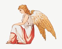 Sitting angel, vintage illustration psd.  Remixed by rawpixel. 