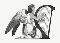 Angel playing harp, vintage illustration psd.  Remixed by rawpixel. 