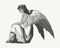 Sitting angel, vintage illustration psd.  Remixed by rawpixel. 