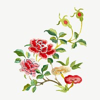 Chinese flowers, vintage botanical illustration psd.  Remixed by rawpixel. 