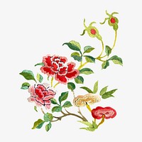 Chinese flowers, vintage botanical illustration.  Remixed by rawpixel. 