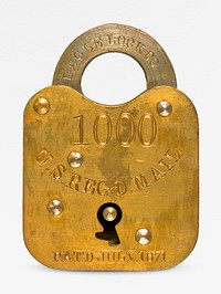 Lever pouch padlock, gold brass design. Original public domain image from The Smithsonian Institution. Digitally enhanced by rawpixel.