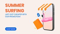 Summer sale blog banner template, 3D social media advertisement psd