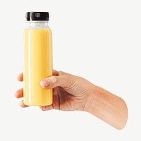 Woman holding a bottle of orange juice collage element psd