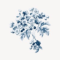 Vintage cherry blossom watercolor, blue, monochromatic psd