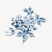 Vintage cherry blossom watercolor, blue, monochromatic psd