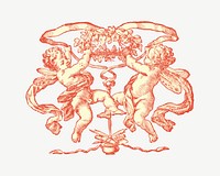 Vintage cherub badge illustration psd. Remixed by rawpixel.