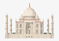 The Taj Mahal architecture watercolor art illustration. Remixed by rawpixel.