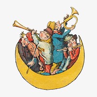 Vintage musicians on the moon chromolithograph illustration. Remixed by rawpixel.