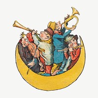 Vintage musicians on the moon chromolithograph illustration psd. Remixed by rawpixel.