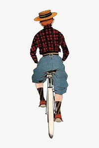 Vintage man riding bicycle chromolithograph art psd. Remixed by rawpixel. 