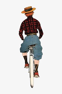 Vintage man riding bicycle chromolithograph art. Remixed by rawpixel. 