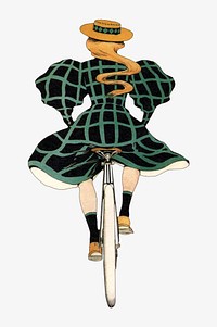 Vintage woman riding bicycle chromolithograph art. Remixed by rawpixel. 