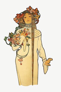 Alfons Mucha's woman chromolithograph art psd. Remixed by rawpixel. 