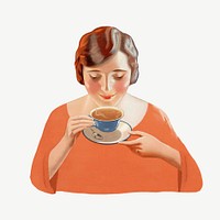 Vintage woman drinking tea chromolithograph art psd. Remixed by rawpixel. 
