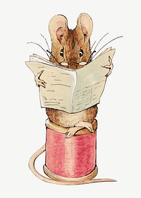 Reading mouse character  collage element, vintage illustration psd. Remixed by rawpixel. 