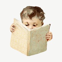 Little boy reading book, chromolithograph illustration psd. Remixed by rawpixel. 