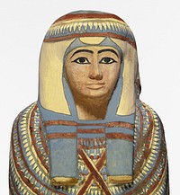 Mummy and Painted Cartonnage of an Unknown Woman (between 850 and circa 750 BC), ancient Egyptian object. Original public domain image from Wikimedia Commons.  Digitally enhanced by rawpixel.