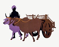 Ox cart & man silhouette, Indian illustration psd. Remixed by rawpixel.