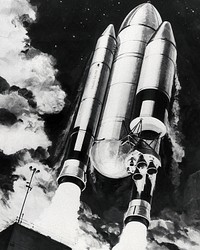 Heavy Lift Launch Vehicle Concept (2004), vintage illustration. Original public domain image from Wikimedia Commons.  Digitally enhanced by rawpixel.