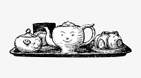 Tea set, vintage kitchenware illustration by Hans Christian Andersen. Remixed by rawpixel.