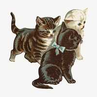 Little kittens, vintage pet animal illustration psd. Remixed by rawpixel.