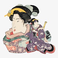 Japanese traditional woman, vintage illustration by Utagawa Kuniyasu. Remixed by rawpixel.