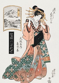 Mariko, from the series, "The Highest Ranking Geisha's Journey" (1790 – 1848), Japanese illustration by Keisei Eisen. Original public domain image from The Smithsonian Institution.  Digitally enhanced by rawpixel.