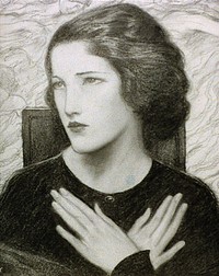 Head and shoulders of girl with hands crossed (between 1890 and 1934) by Wladyslaw Theodore Benda