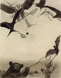 Martin caught it and threw it to Bat, who was flying near the ground (1918) by Charles Livingston Bull