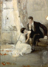 Young woman sitting on the floor at the feet of a man on a sofa (between 1890 and 1917) by William Leroy Jacobs