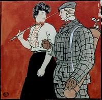 Woman and man golfers conversing (1902) by Edward Penfield