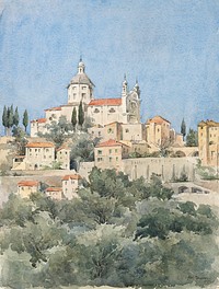 Church on a Hill watercolor by Arnold William Brunner. Original public domain image from Smithsonian. Digitally enhanced watercolor by rawpixel.