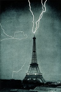 Lightning striking the Eiffel Tower (1902). Original public domain image from Wikimedia Commons. Digitally enhanced by rawpixel.