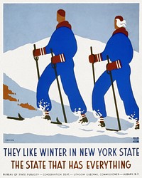 They like winter in New York State The state that has everything (1890) vintage ski poster by Jack Rivolta. Original public domain image from the Library of Congress. Digitally enhanced by rawpixel.